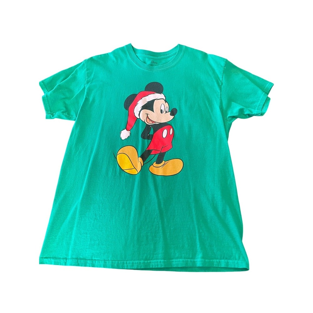 Disney Shirt Mickey Mouse Green Christmas Santa Shirt Size Large T-Shirt Holiday